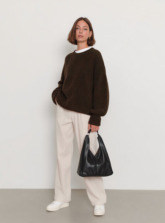 Loose Fit Long Sleeve Round Neck Sweater Winter Casual Wear Straight Tube Sleeve Comfortable Length Regular Style Women's Top