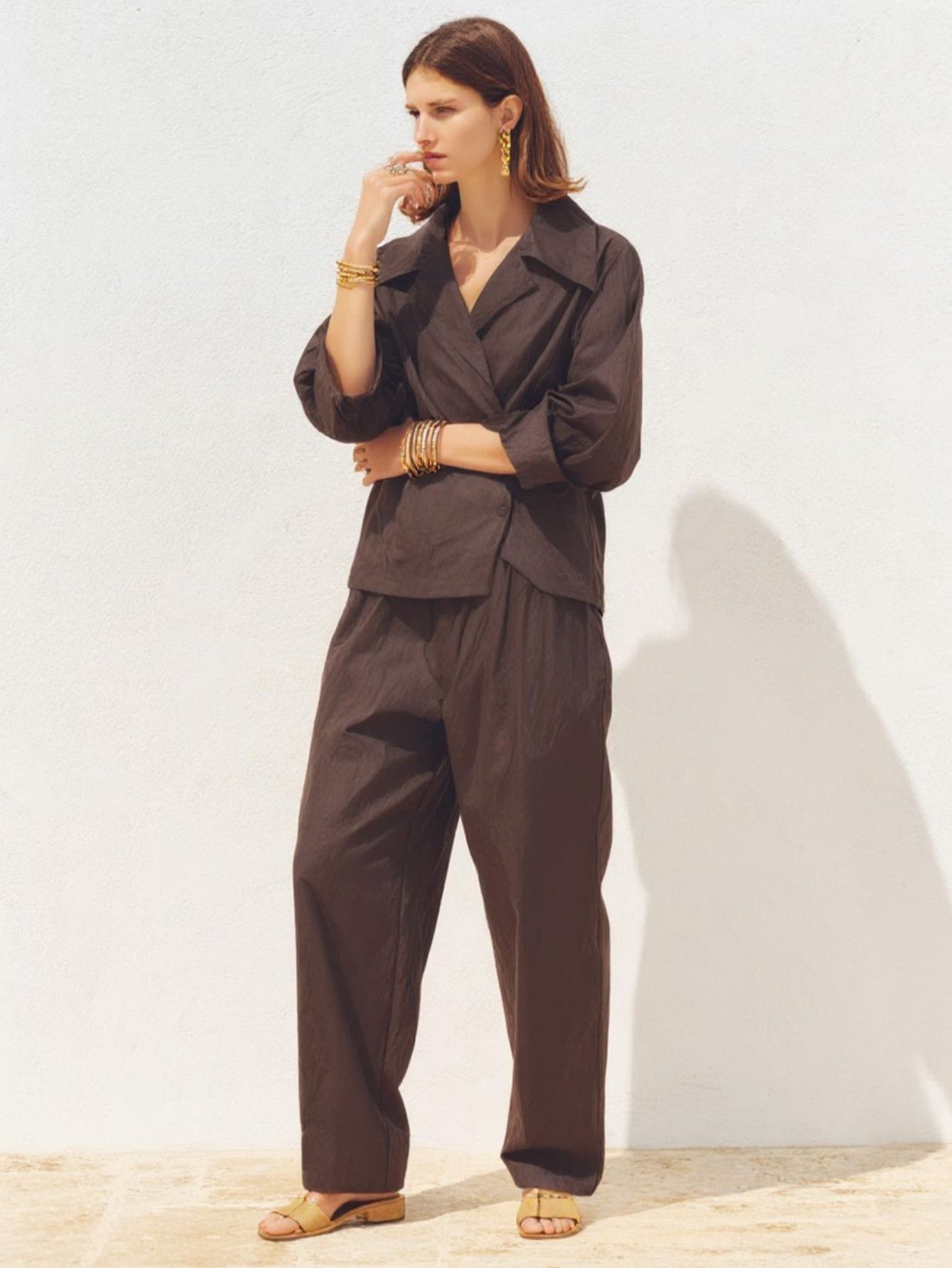 Women's Sets Autumn Winter Casual Fashion Solid Color Long Sleeve Lapel Full Length Pants Sets