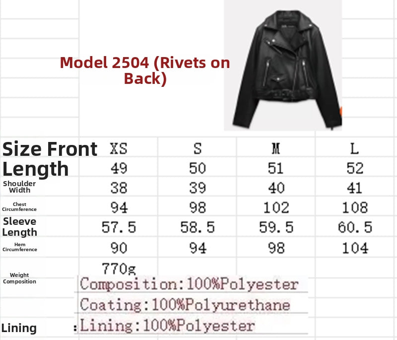 Women's Slim-fit Leather Jacket Motorcycle Style Fashion Coat All-match Puleather Top Trendy European American Design