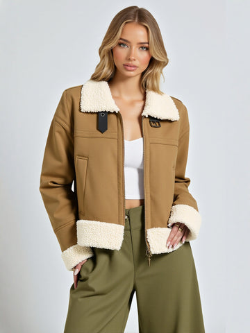 Autumn Winter Double-Sided Jacket European American Style Casual Fashion Middle Zipper Decoration Short Coat for Women