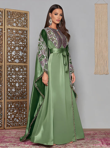 Loose Fit Casual Long Dress Autumn Fashion Round Neck Batwing Sleeve Women's Muslim Clothing A-Line Skirt Style