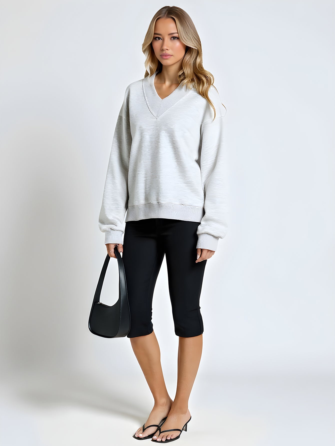 Autumn Pullovers 2025 Women's Korean Simple Long Sleeve V-Neck Loose Fit Daily Basic Pullovers