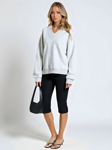 Autumn Pullovers 2025 Women's Korean Simple Long Sleeve V-Neck Loose Fit Daily Basic Pullovers