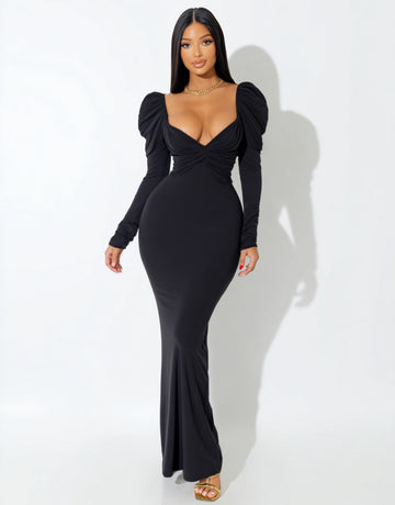 Women's 2025 Autumn Chic Dresses Long Sleeve Sweetheart Neck Plain Daily Skinny Fit Dresses