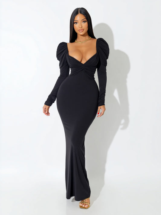 Women's 2025 Autumn Chic Dresses Long Sleeve Sweetheart Neck Plain Daily Skinny Fit Dresses