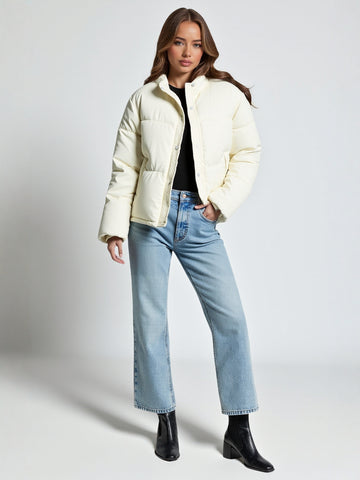 Winter Women's Warm Chic Coat European American Style Solid Color Casual Loose Collar Long Sleeve High Neck Coat