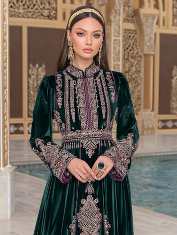 Autumn Long A-Line Dress Regular Fit Qipao Collar Straight Sleeve Casual Style Muslim Fashion Women's Dress