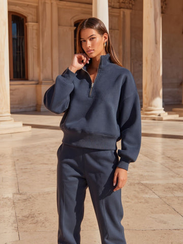 Boutique Women's Sweatshirts Autumn Winter Comfortable Simple Plain Zipper Long Sleeve Stand Collar Casual Pullover