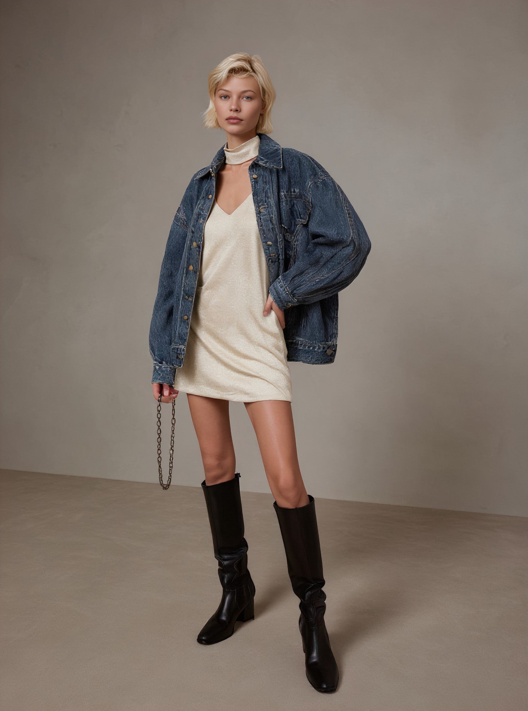 Casual Denim Jacket Autumn Style Women's Fashion Outerwear Casual Loose Fit Classic Blue Denim Coat For Ladies