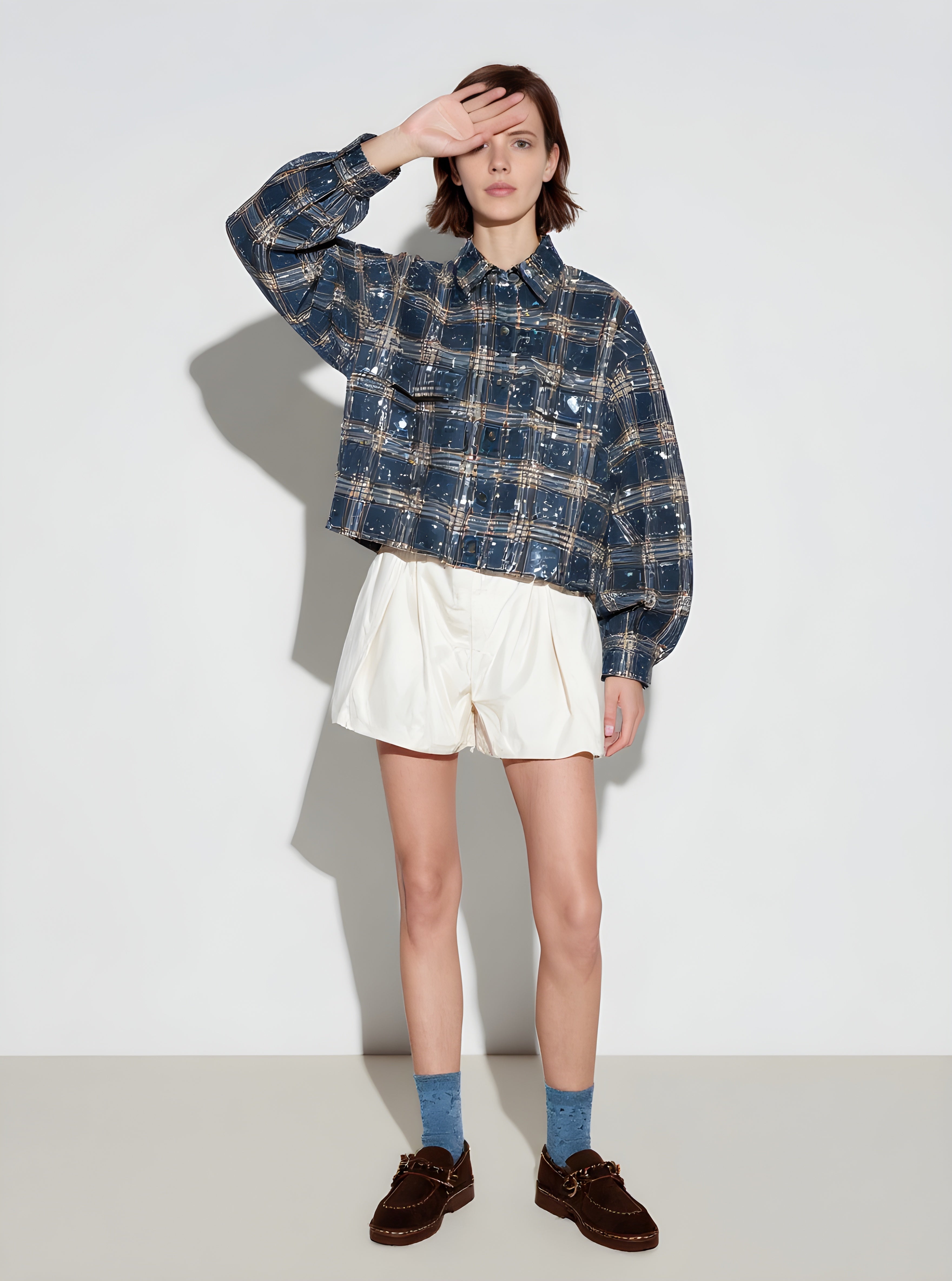 Women's Shorts Summer Fashion Daily 2025 Elegant Chic Checked Short Sleeve Casual Shorts