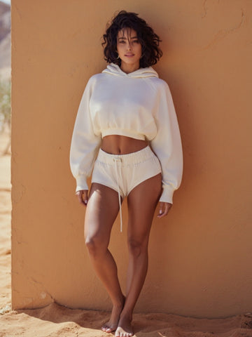 Women's Sweatshirts Autumn Winter Fashion Decent Simple Plain Cropped Long Sleeve Hooded Casual Hoodie