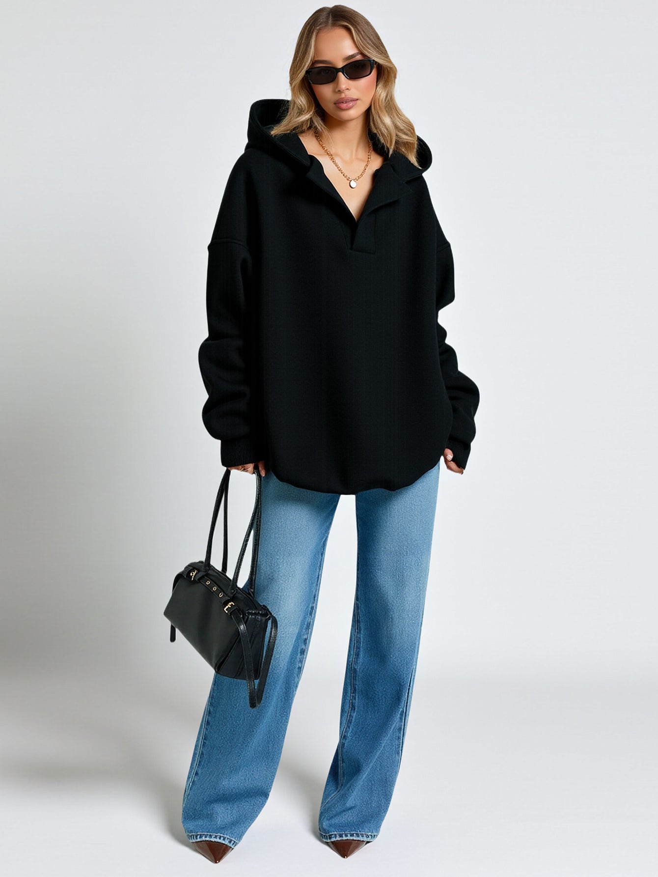 Autumn Hoodies 2025 Women's Casual Simple Plain Long Sleeve Hooded Loose Fit Daily Basic Hoodies