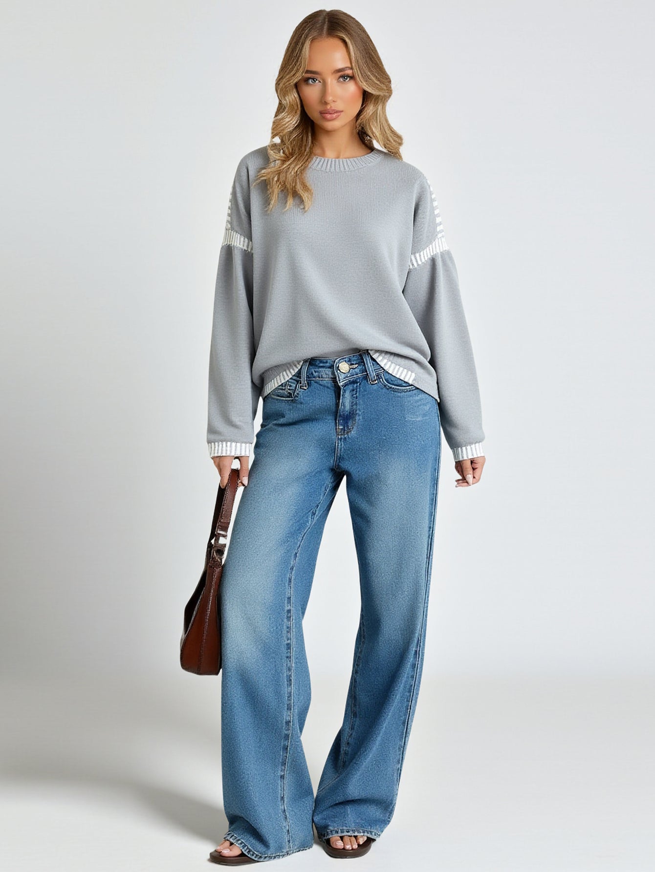 Women's Sweaters Autumn Winter Fashion Comfortable 2025 Stripes Simple Long Sleeve Round Neck Daily Sweaters