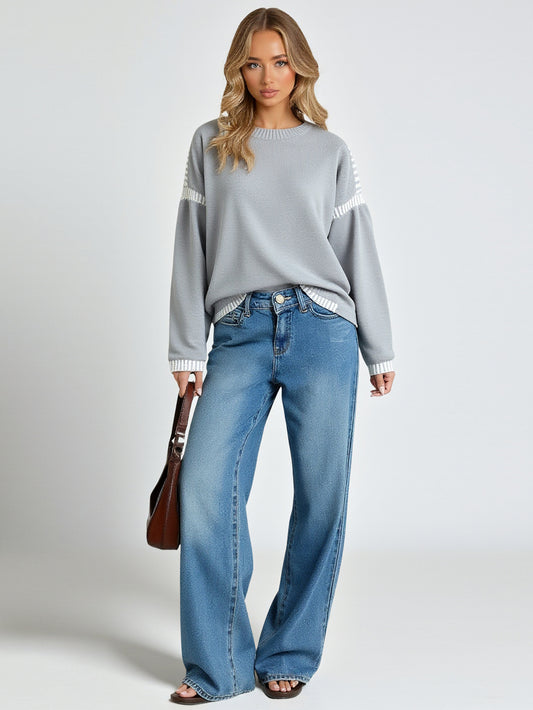 Women's Sweaters Autumn Winter Fashion Comfortable 2025 Stripes Simple Long Sleeve Round Neck Daily Sweaters