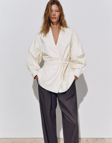 Autumn Shirts 2025 Women's Simple Plain Lace-Up Long Sleeve V-Neck Loose Fit Office Lady Shirts