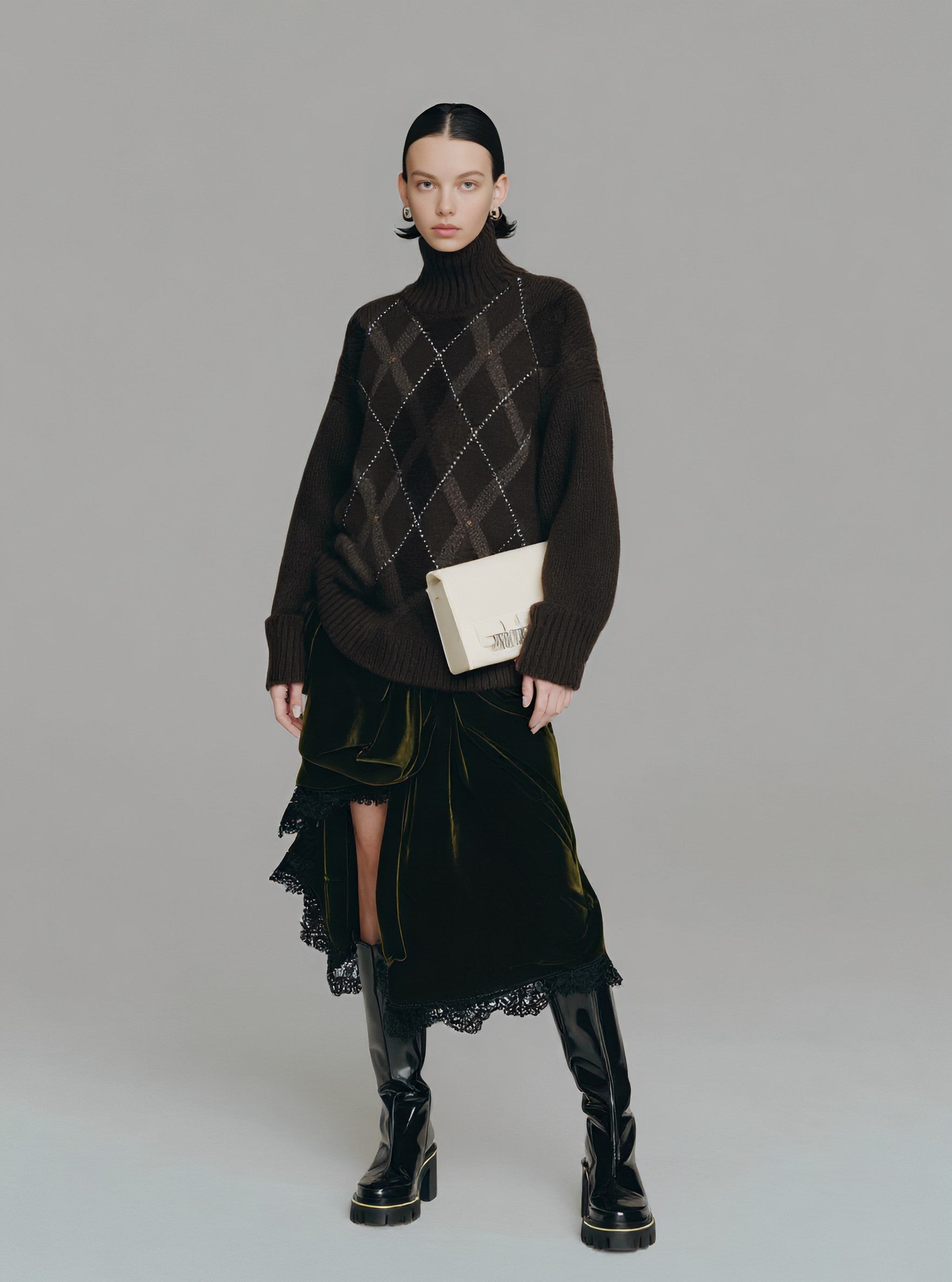 Loose Fit Winter Sweater Long Sleeve High Collar Casual Style Straight Tube Sleeve Regular Length Women's Top