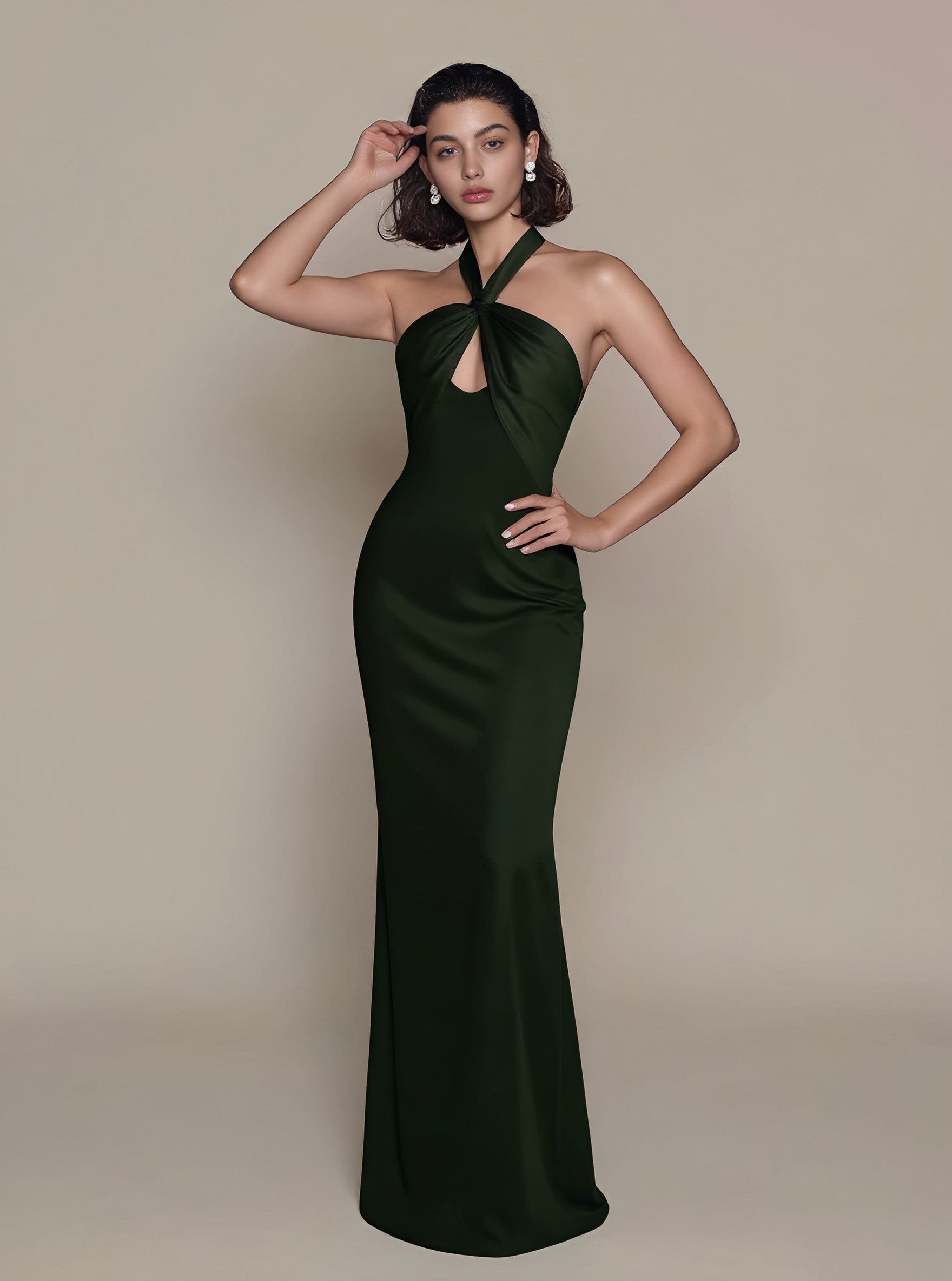 Autumn Tight Fit Sleeveless Hanging Neck Collar Pencil Dress Casual Style Mid-Length Skirt For Women Fashionable Elegant