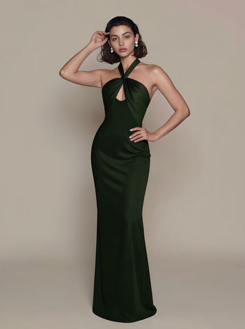 Autumn Tight Fit Sleeveless Hanging Neck Collar Pencil Dress Casual Style Mid-Length Skirt For Women Fashionable Elegant