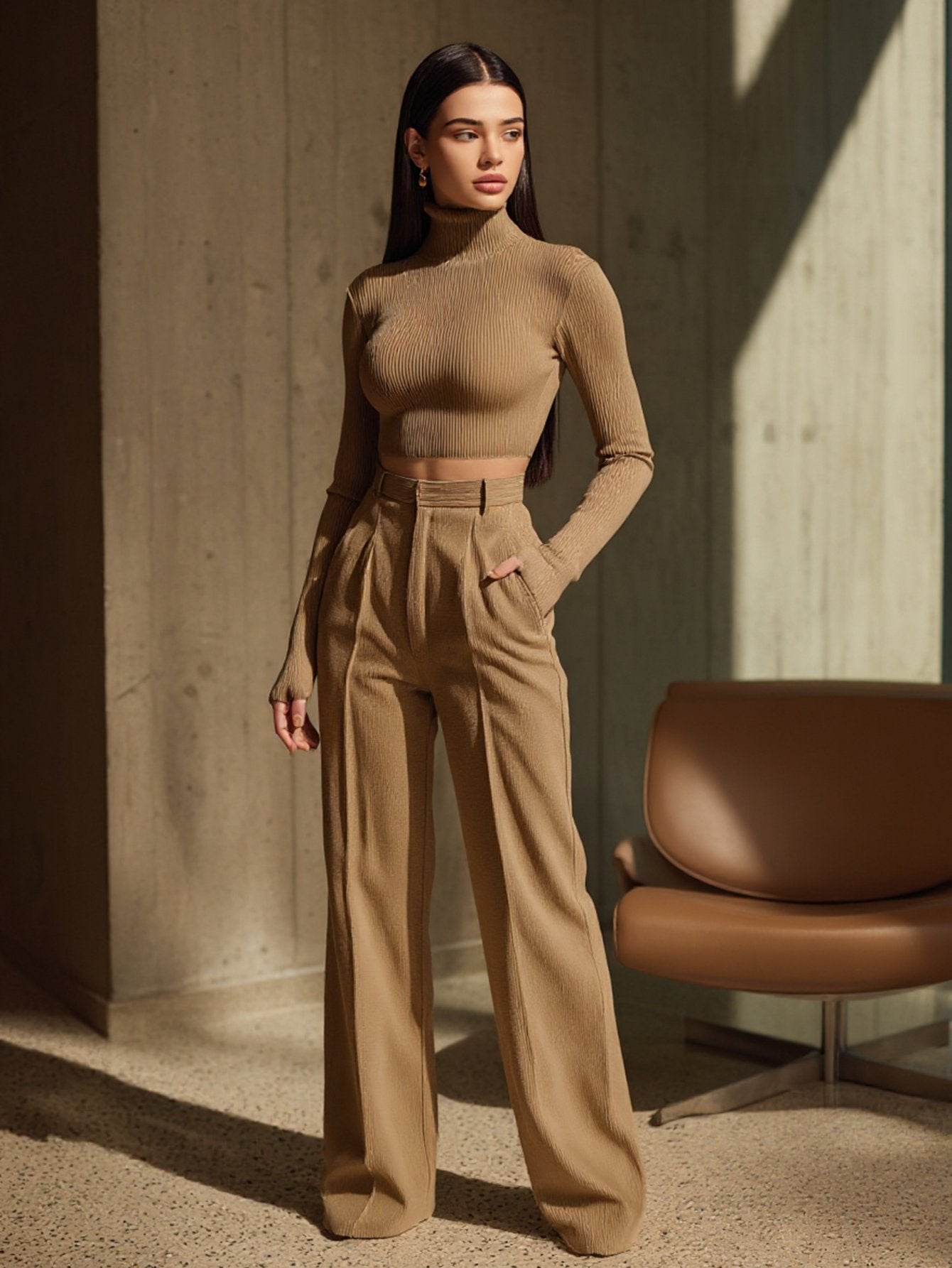 Autumn Pants 2025 Women's Daily Decent Plain Straight High Waist Draped Office Lady Pants