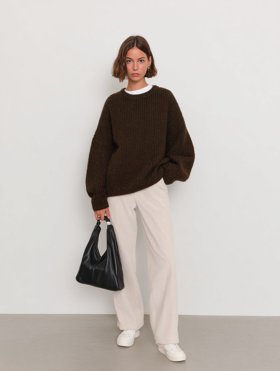 Loose Fit Long Sleeve Round Neck Sweater Winter Casual Wear Straight Tube Sleeve Comfortable Length Regular Style Women's Top