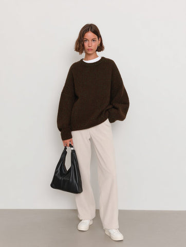 Loose Fit Long Sleeve Round Neck Sweater Winter Casual Wear Straight Tube Sleeve Comfortable Length Regular Style Women's Top