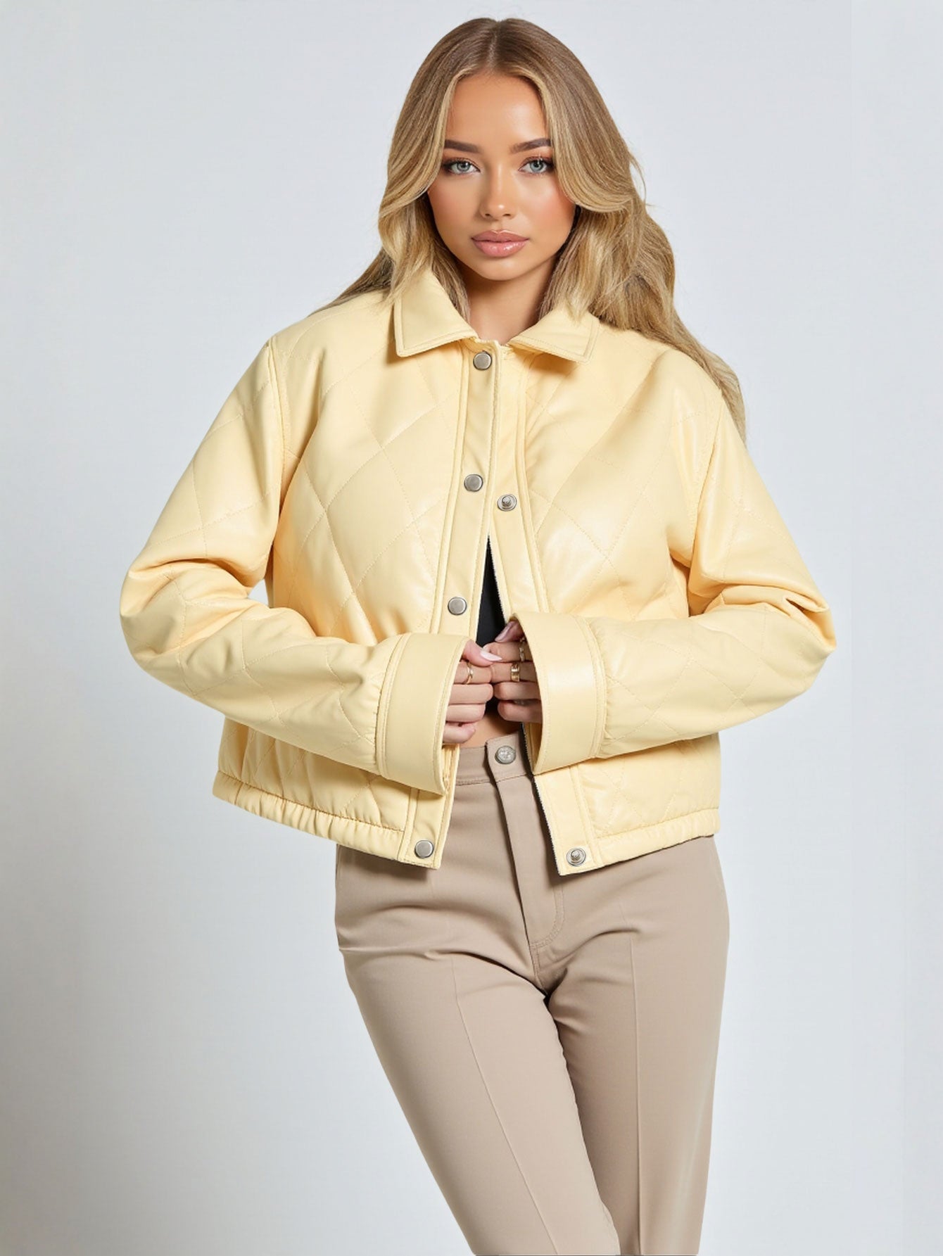 Modern European Style Women's Short Bunting Jacket Stand Collar  Clothes Fashionable Lapel Long Sleeve Single Breasted