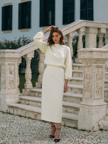 Women's Dress Autumn Elegant 2025 Plain Boat Neck Lantern Sleeve Straight Slim Fit Midi Evening Formal Dress