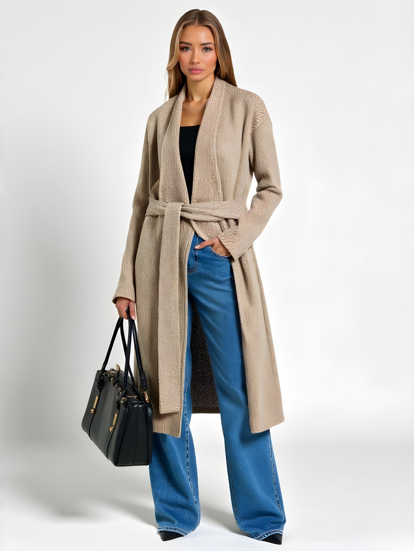 Women's Cardigan Loose Fit Long Sleeve Lace-Up Sweater Thick Large Lapel Versatile Autumn Winter Lazy Style