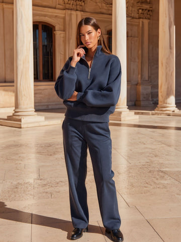 Boutique Women's Sweatshirts Autumn Winter Comfortable Simple Plain Zipper Long Sleeve Stand Collar Casual Pullover