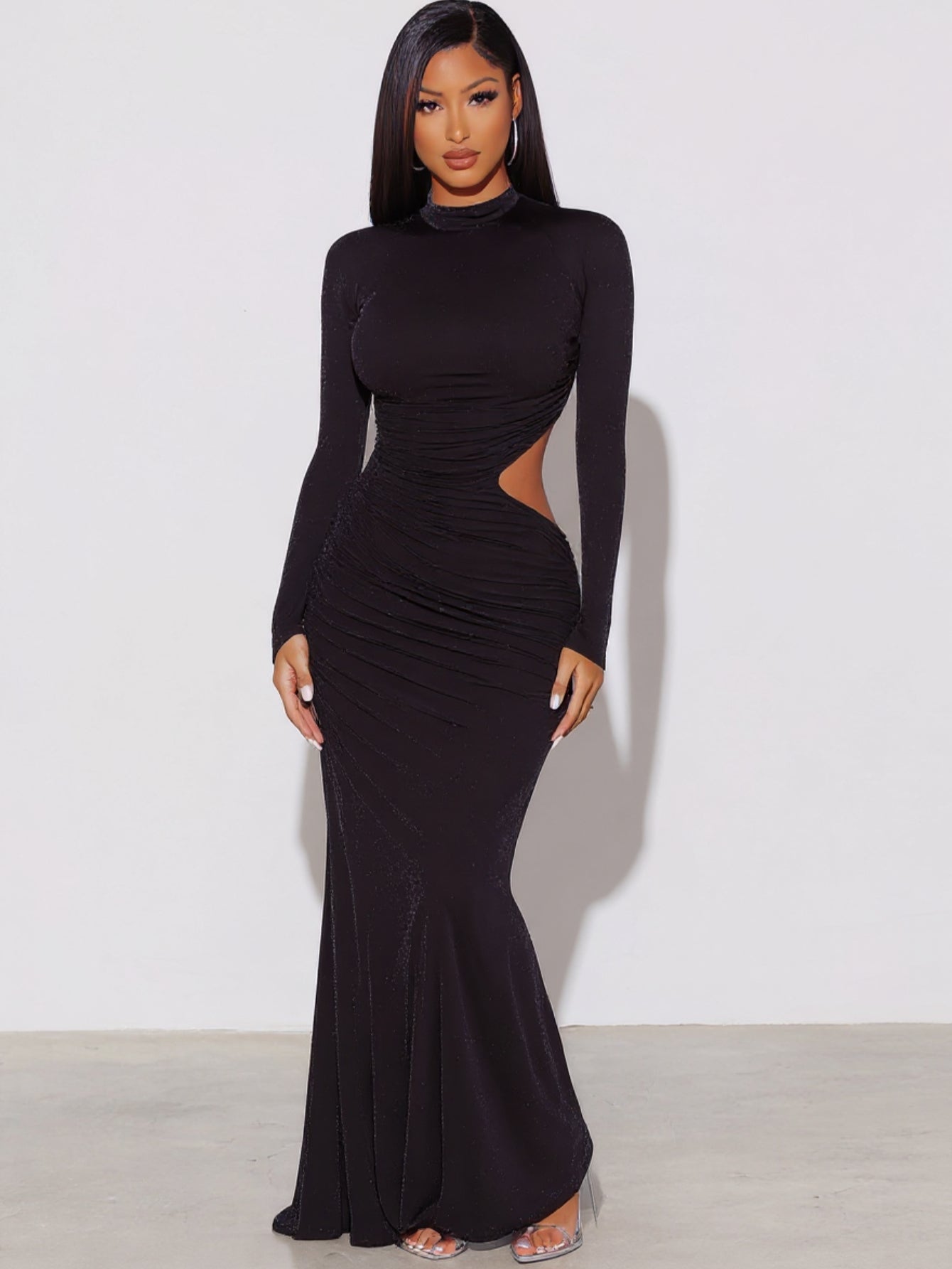 Women's 2025 Autumn Fashion Dresses Long Sleeve Round Neck Plain Party Skinny Fit Dresses