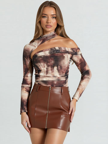 Summer Jumpsuits 2025 Women's Wild Tie Dye Cut-Out Long Sleeve One-Shoulder Skinny Fit Short Streetwear Jumpsuits