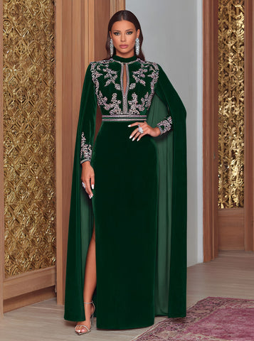 Casual Long Dress With Slit Sleeves And Stand Collar For Women Autumn Fashion Muslim Clothing Elegant Style