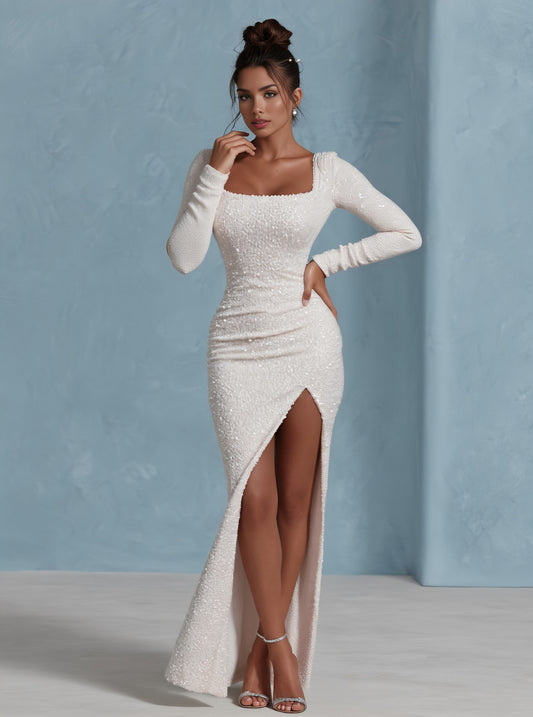 Autumn Tight Fit Wrap Dress Mid-Length Straight Sleeve Square Collar Party Style Women's Fashion Dress