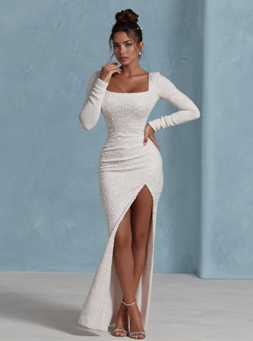 Autumn Tight Fit Wrap Dress Mid-Length Straight Sleeve Square Collar Party Style Women's Fashion Dress