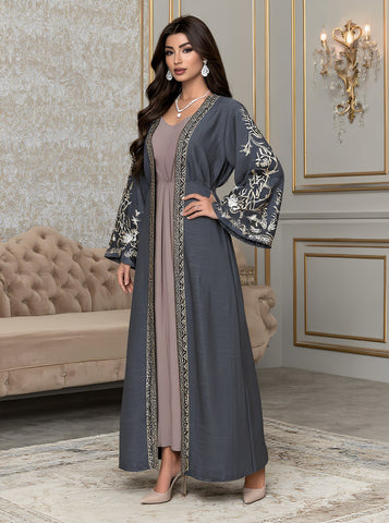 Casual Round Neck Long Sleeve A-Line Abaya Autumn Fashion Loose Fit Muslim Women's Traditional Long Robe Arabic Gown