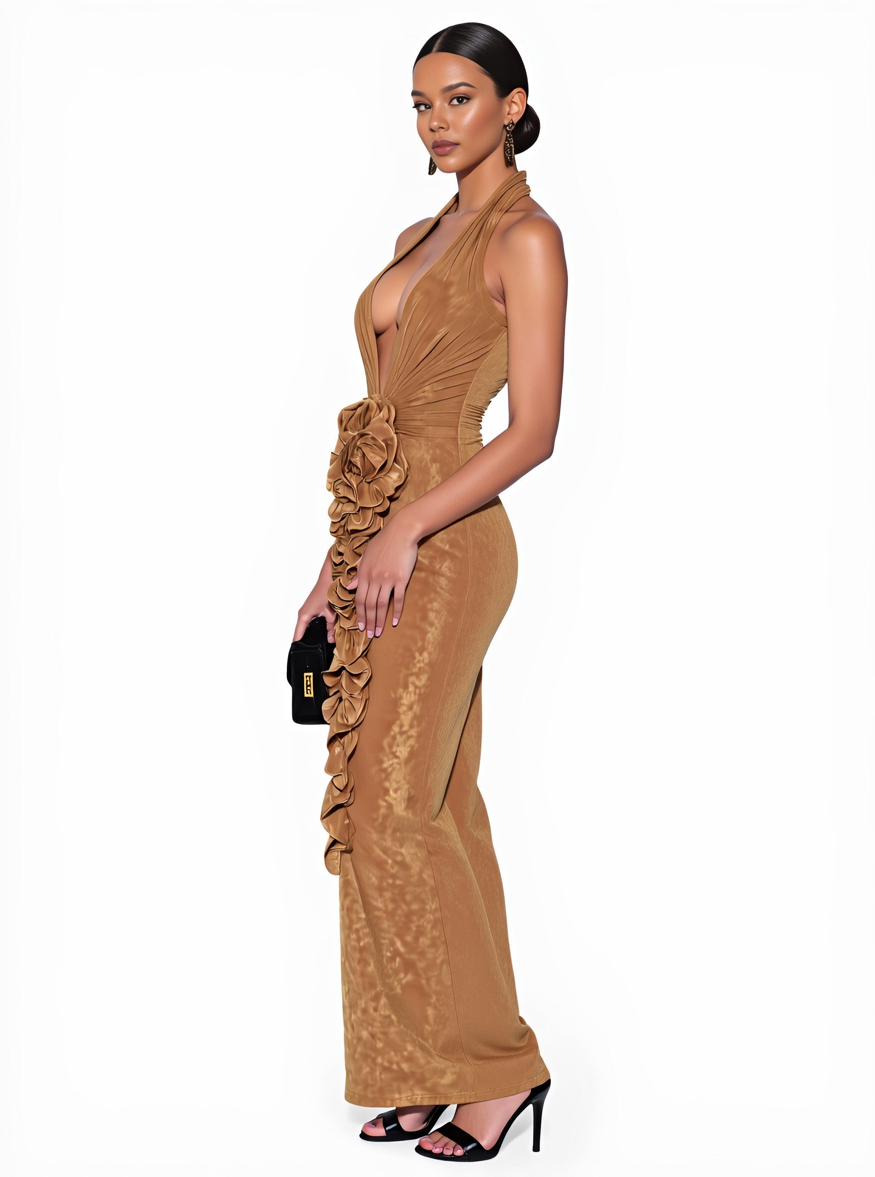 Autumn Winter Dress Straight Sleeve V Neck Beach Style Long Skirt Type Women's Clothing Fashionable Casual Gown