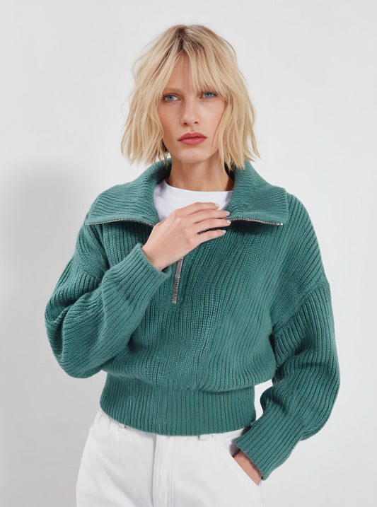 Winter Sweater Casual Fit Long Sleeve Straight Tube Cuff Collar Top Women's Fashion Comfortable Warm Knitwear