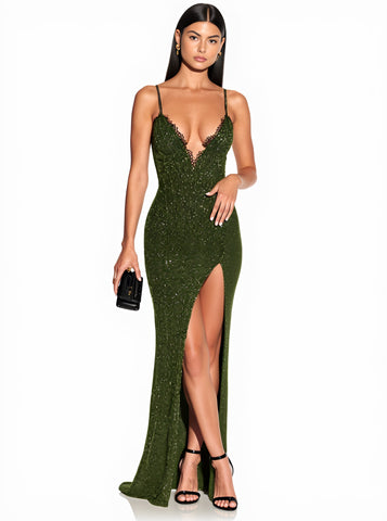 Summer Tight Fit Dress Casual Style Plunge Neck Mid-Length Skirt Long Length A-Line Skirt Women's Clothing