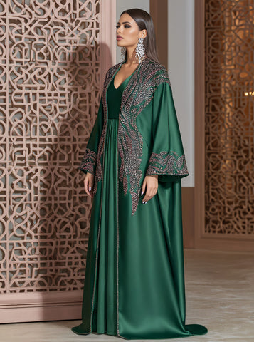 Autumn Abayas Casual Style V-neck Floor-length A-line Skirt Bell Sleeve Body-fitting Muslim Fashion Arabic Robe