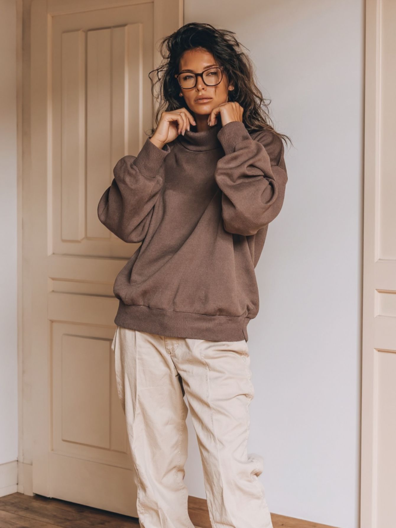 Autumn Pullover 2025 Women's Comfortable Plain Long Sleeve Turtleneck Loose Fit Casual Pullover