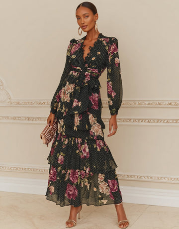 Autumn Casual Fit A-Line Dress Mid-Length Skirt V-Neck Straight Sleeve Midi Dress Elegant Comfortable Women's Fashion