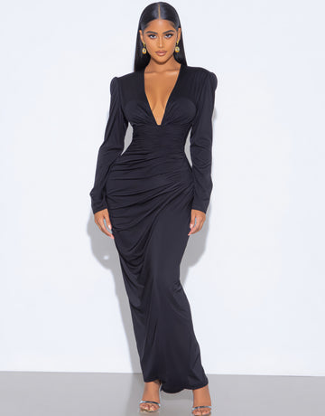 Women's 2025 Autumn Chic Dresses Long Sleeve Plunge Neck Plain Daily Skinny Fit Dresses