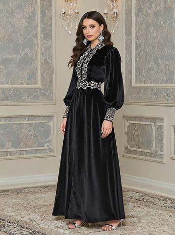 Casual Fit Midi Dress Lantern Sleeve Round Neck A-Line Skirt Autumn Fashion Muslim Women's Clothing Comfortable Long Dress