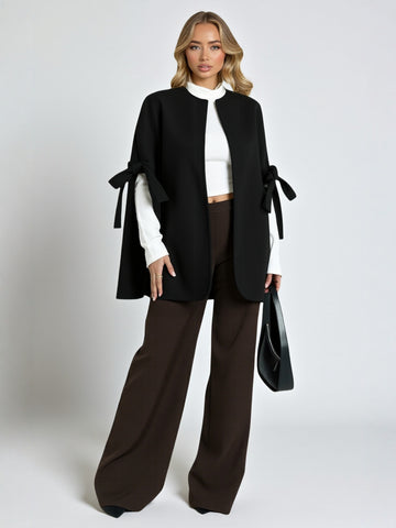 Women's Coats Winter Fashion Comfortable 2025 Plain Long Sleeve Mock Neck Knot Flowy Hem Daily Coats