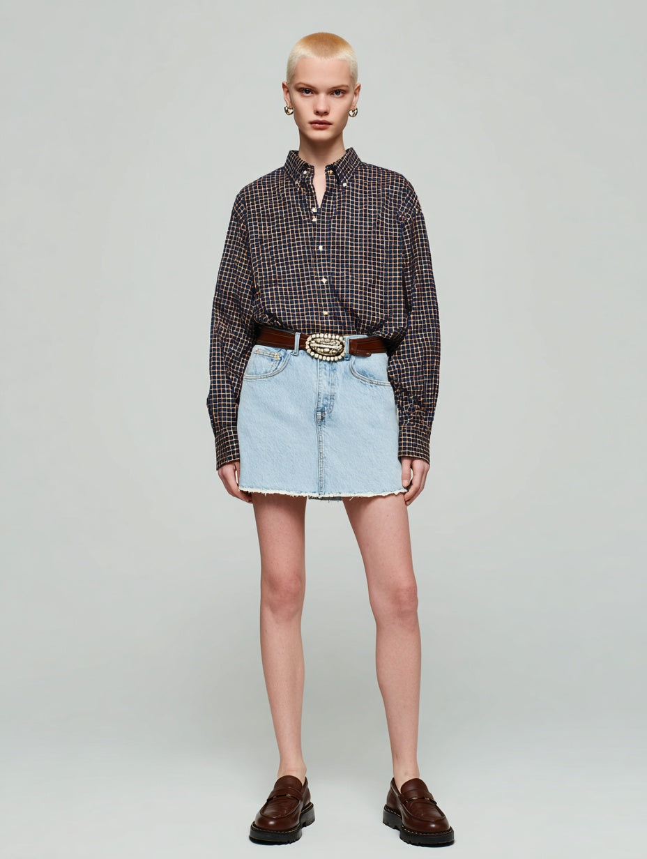 Women's Shirts Autumn Winter 2025 Buttoned Detailed Checked Long Sleeve Turn-down Collar Casual Shirts