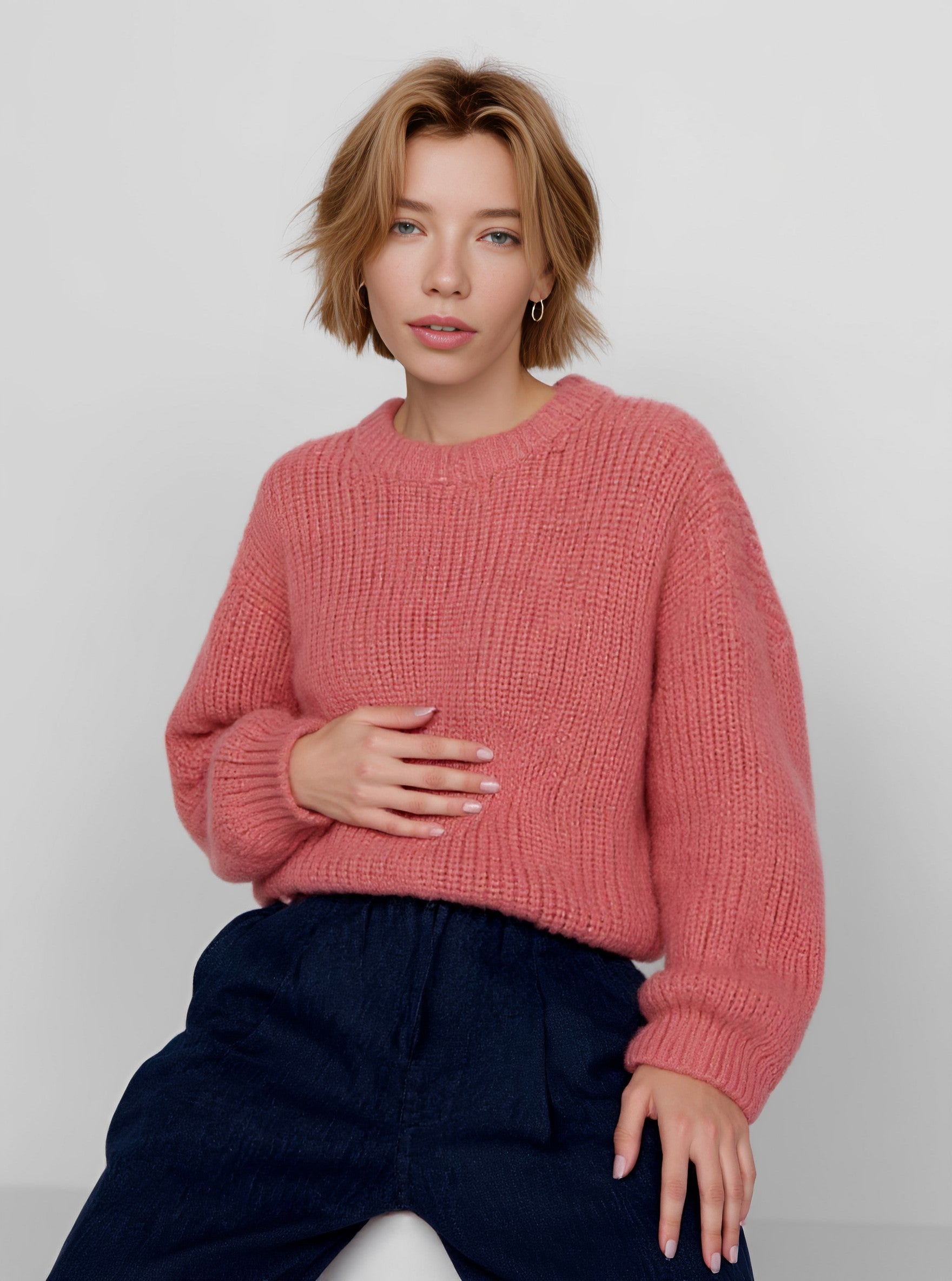 Winter Sweater Casual Loose Long Sleeve Round Neck Straight Tube Sleeve Regular Length Women's Top Fashion