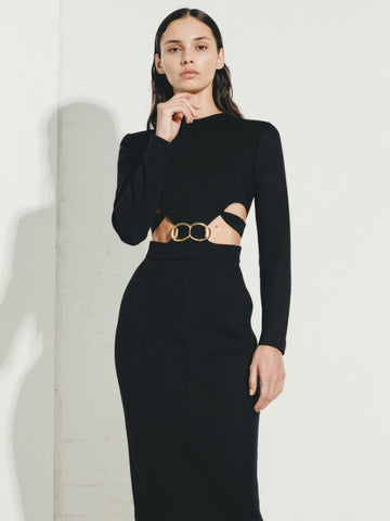 Women's Dresses Autumn Winter Casual Simple Solid Color Long Sleeve Crew Neck Cutout Long Wrap Dresses