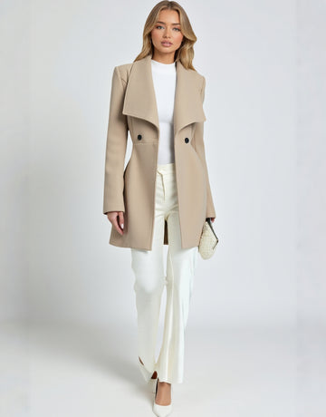 Women's 2025 Chic Autumn Coats Long Sleeve Open Front Plain Lettuce Trim Daily Regular Fit Coats