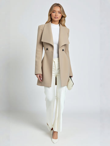 Women's 2025 Chic Autumn Coats Long Sleeve Open Front Plain Lettuce Trim Daily Regular Fit Coats