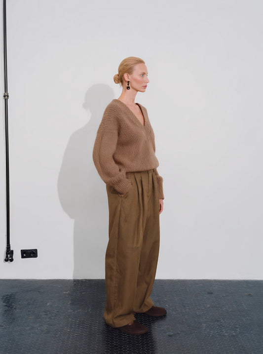 Loose Fit Long Sleeve V-Neck Sweater Winter Casual Wear Standard Length Straight Tube Sleeve Women's Top Fashion Clothes